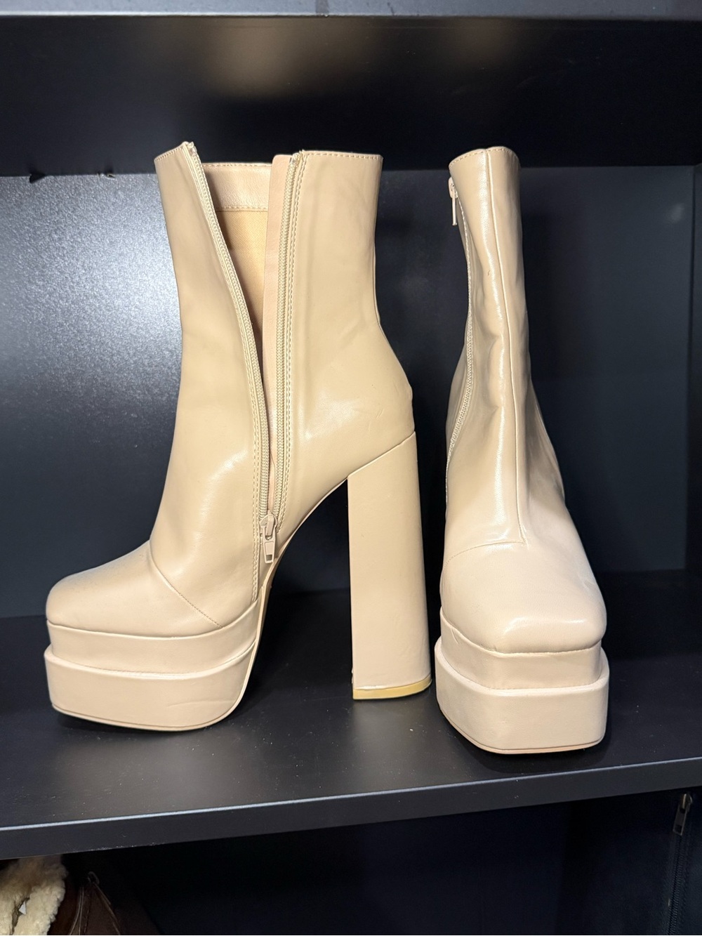 Women's Platform Block Heel Ankle Boots - Cream